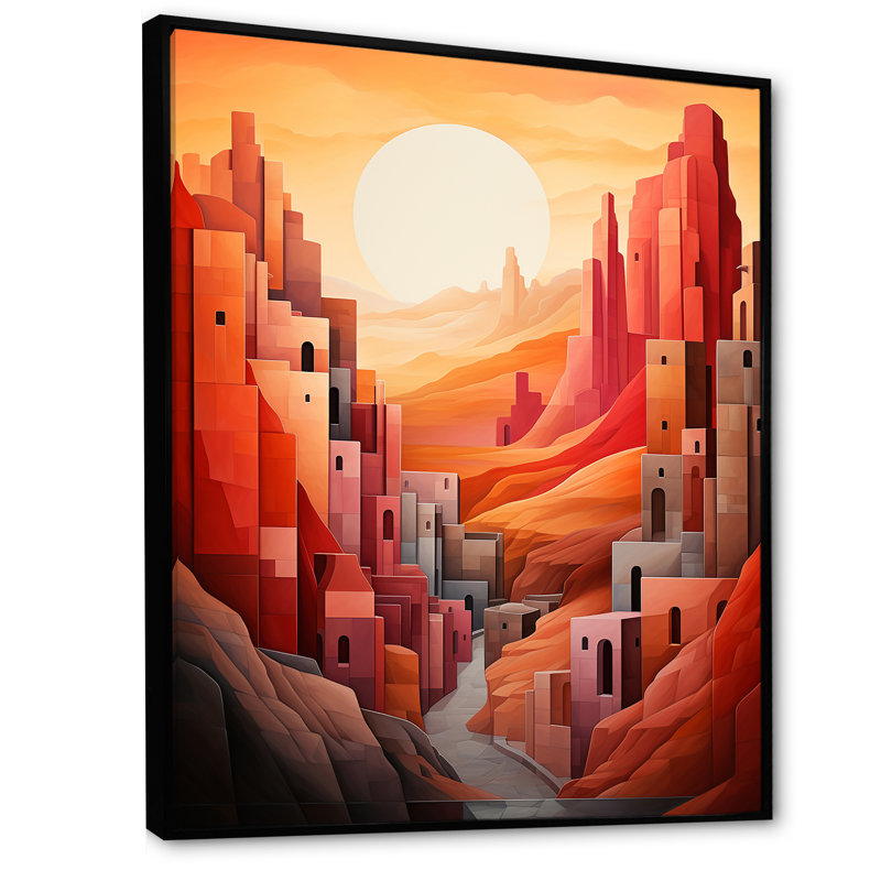 Décoration murale abstraite tempête du désert III - Canyon, Cadre flottant noir, H 40 po x l 30 po x P 1,5 po