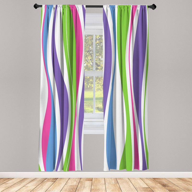 Microfiber Floral Semi-Sheer Rod Pocket Curtain Panels, 28" W x 63" L, White/Pink/Blue/Purple/Green