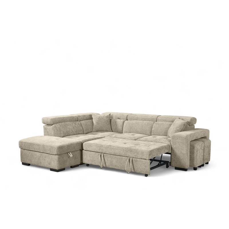 4 Seater Corner Sofa , Left Hand Facing, Beige Chenille