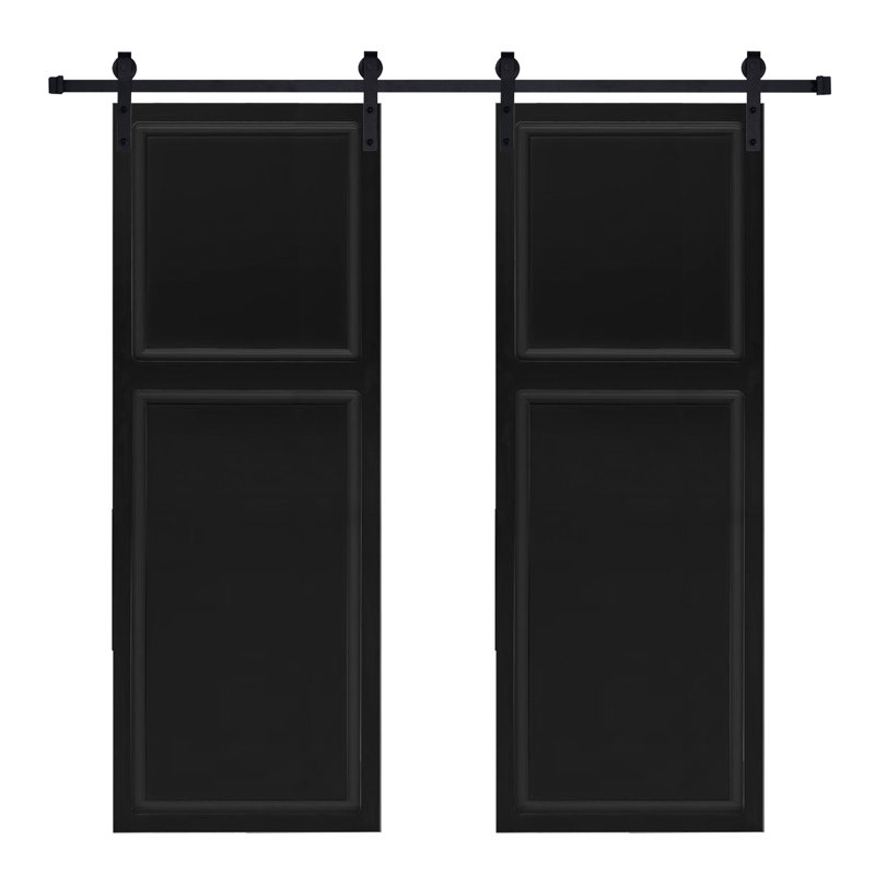 Porte de grange coulissante double en panneau de fibres à densité moyenne noyer noir avec 2 panneaux 80 po x 40 po Double, 2