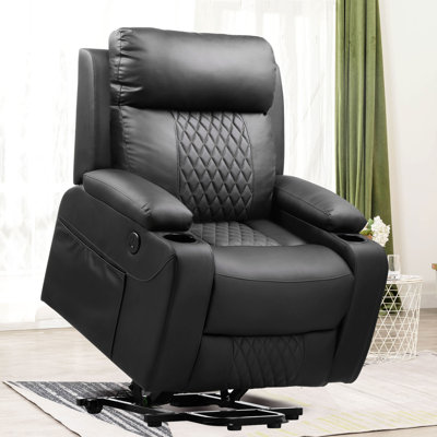 Electric Power Lift Recliner Chair For Elderly, Leather Recliner Chair With Heat And Massage, Spacious Seat, USB Port, Cup Holders, Side Pockets -  COMHOMA, WAY(US)-HS108-BLK