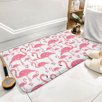 Fluffy Flamingo Microfiber Bath Mat - Ultra Soft, Absorbent, Non-Slip Bathroom Rug for Tub, Shower, and Floor, 16x24