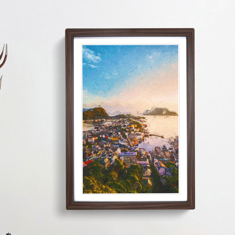 Alesund In Norway - Single Picture Frame Print, Walnut Framed, 45cm H x 33cm W x 2cm D