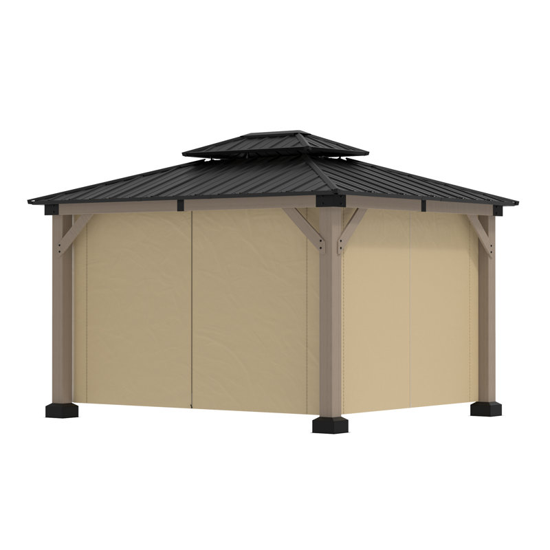 10 ft x 12 ft Fir Wood Frame Patio Gazebo with Steel Hardtop Roof