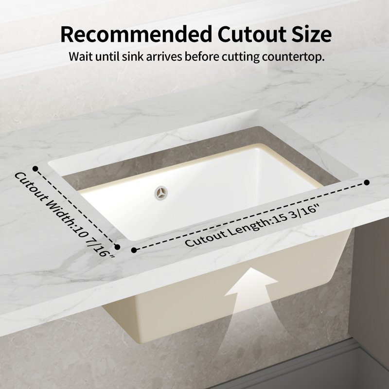 18" X 13.5" White Ceramic Rectangular Undermount Bathroom Sink With Overflow