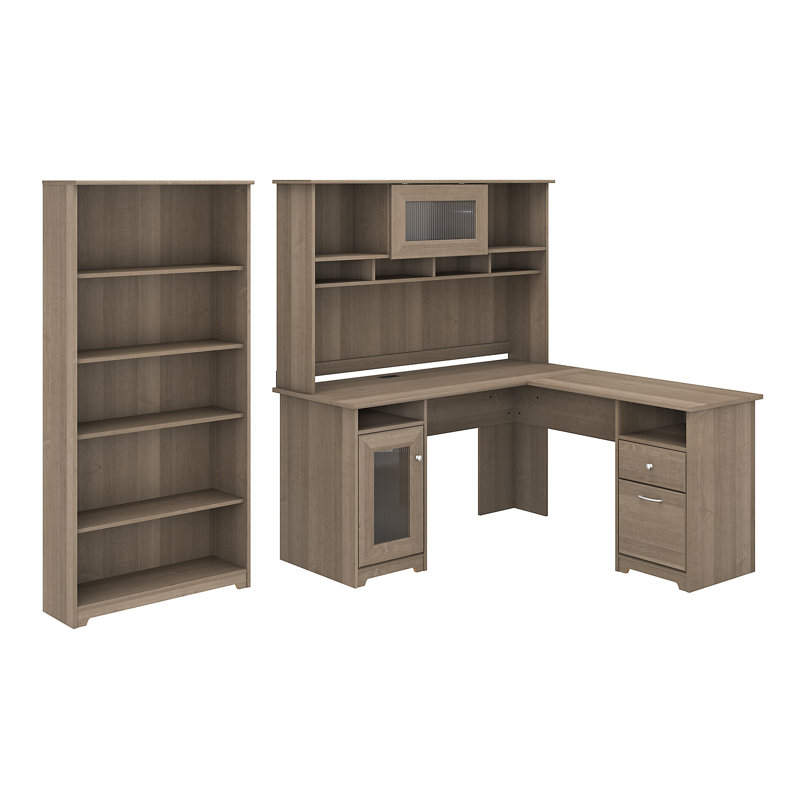 Ensemble de bureau d'ordinateur en L 4 pièces Shelonda, Gris cendré