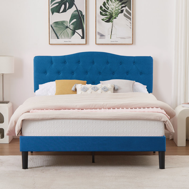 Kempst Upholstered Bed with Adjustable Headboard & Solid Wooden Slats, Under Bed Storage, No Box Spring Needed, Queen, Blue