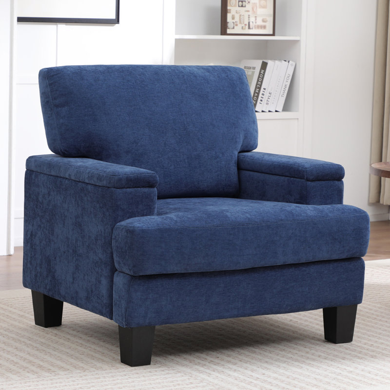 Fauteuil rembourré avec rangement intérieur pour accoudoirs, Bleu