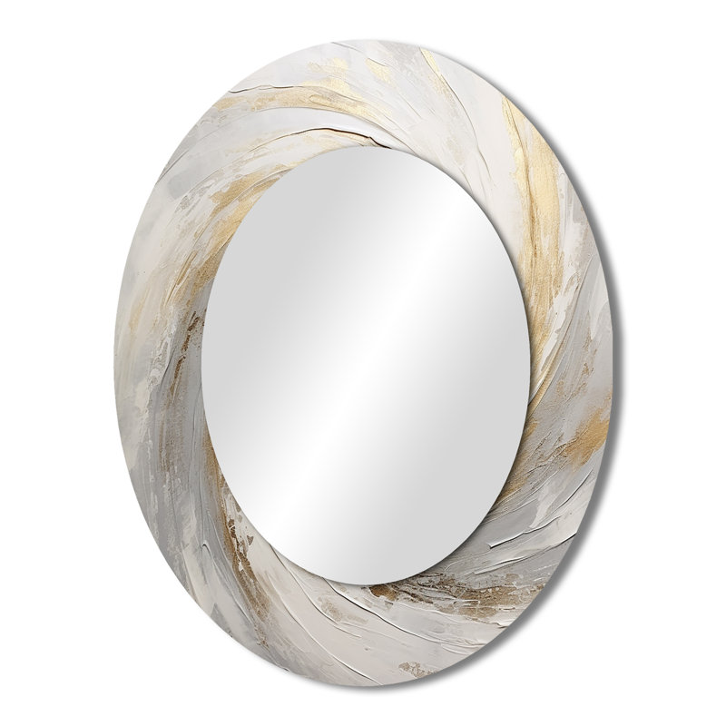 Gold And White Soft Wave Vortex V - Large Oval Wall Mirror On Metal, 43" x 33"