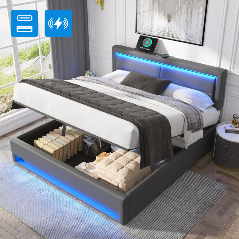 Upholstered Ottoman Storage Bed, Grey
