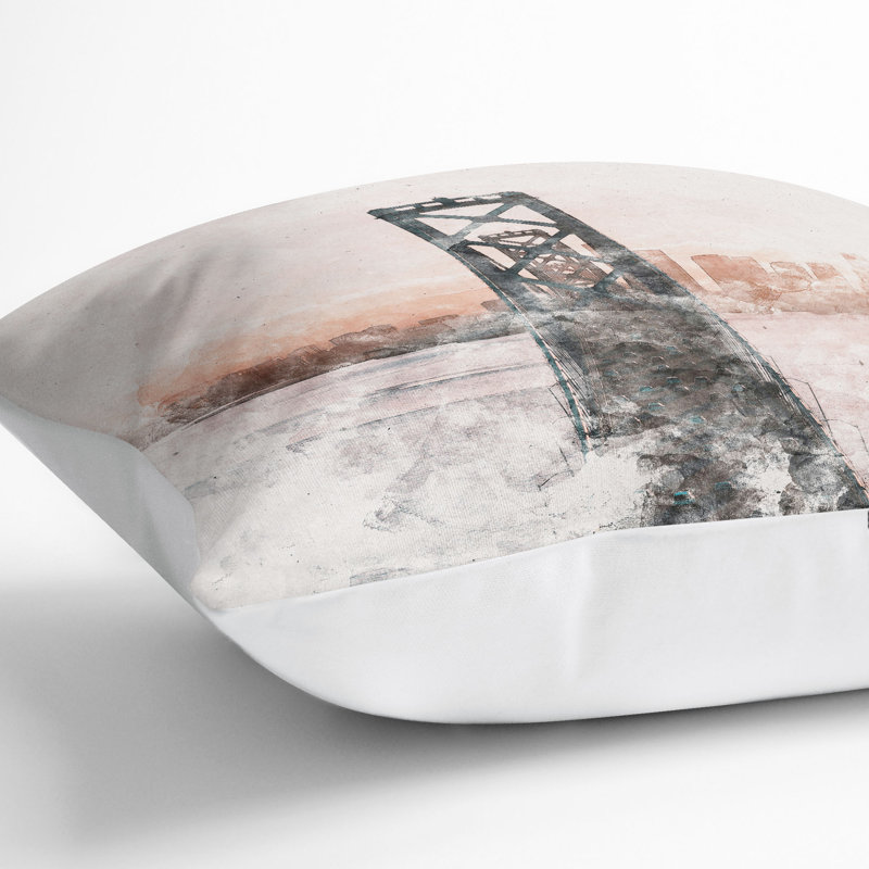 Bridge in San Francisco Cushion with Filling, 40cm H x 40cm W x 15cm D, White