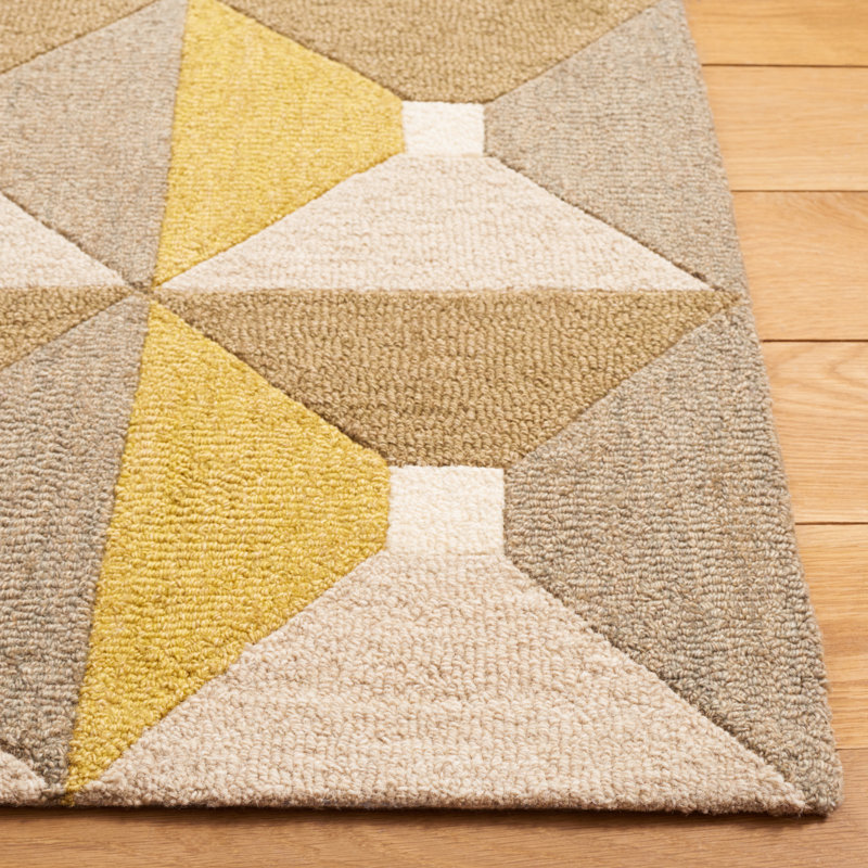 Gilderoy Geometric Hand Tufted Wool/Cotton Area Rug in Gold/Gray, Runner 2'3" x 8'
