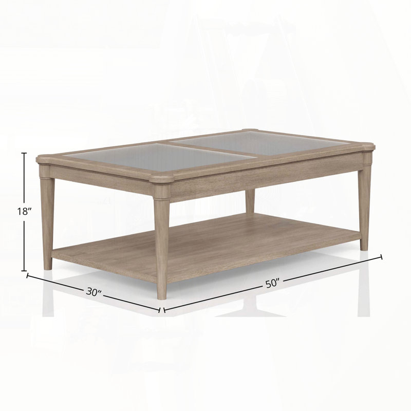 Table basse transitionnelle décontractée avec plateau en verre givré, finition sable Roulettes faciles à déplacer pour le salon