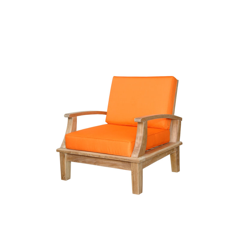 Brianna Outdoor Teak Lounge Chair, Canvas - Tangerine