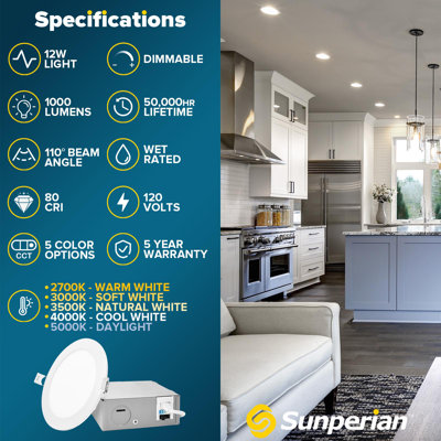 6'' Selectable Color Temperature Dimmable Air-Tight IC Rated LED Canless Recessed Lighting Kit