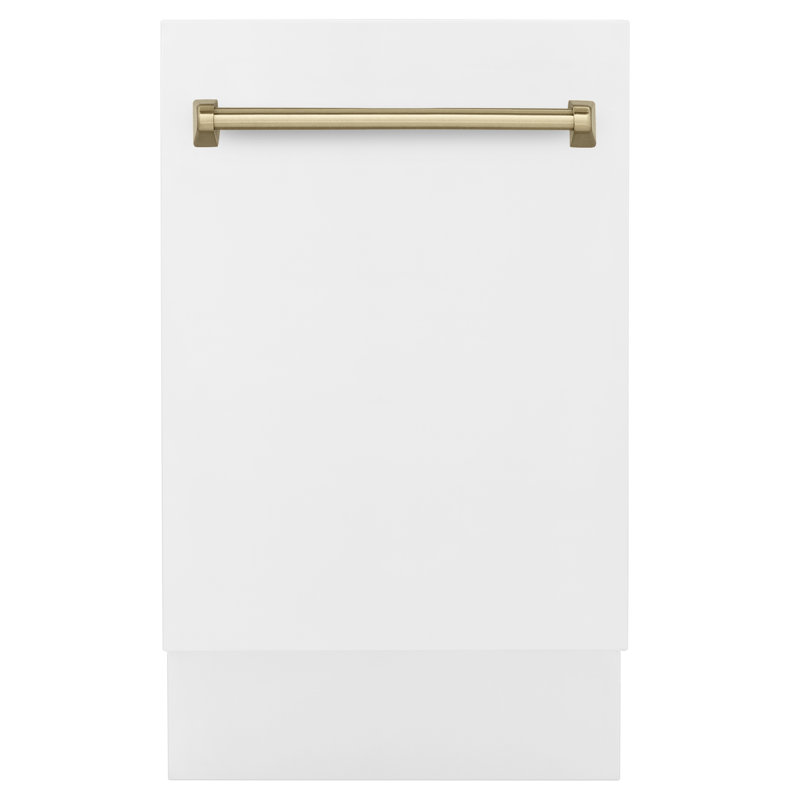 ZLINE Autograph Edition 18 in. Tallac Series Dishwasher in White Matte W/ Champagne Bronze Handle, 51dBa (DWVZ-WM-18-CB)