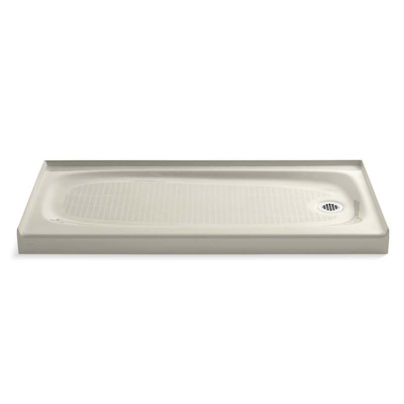 Salient 60" x 30" Cast Iron Rectangular Single Threshold Alcove Shower Base, Almond, Right Hand