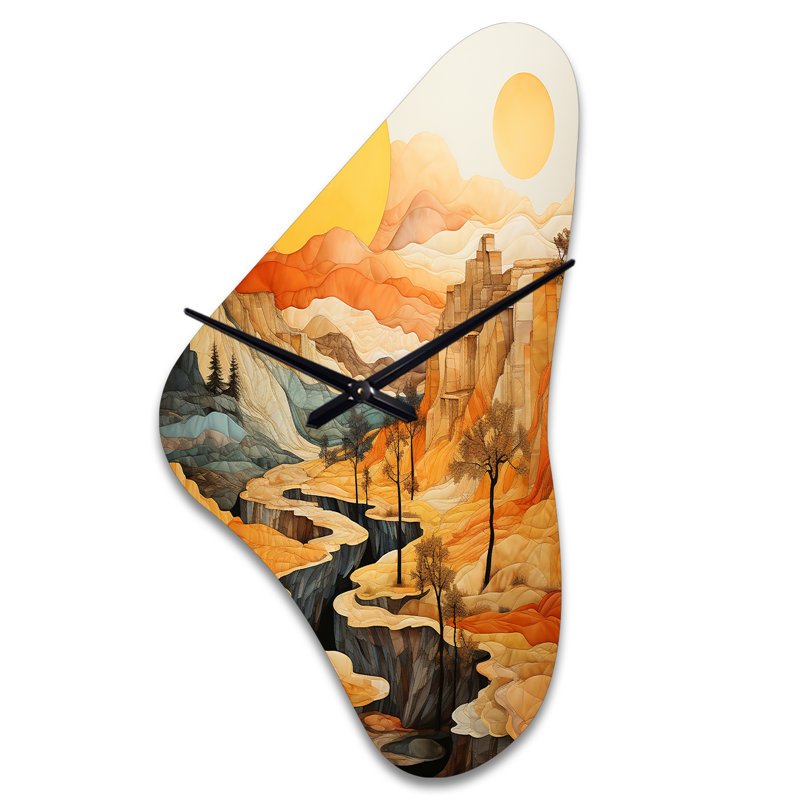 «Bold Landscape Canyon Desert VI - Canyon», forme unique en métal, horloge murale asymétrique traditionnelle, Médium