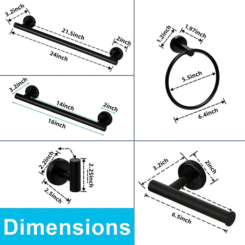 6 - Piece Bathroom Hardware Set, Matte Black