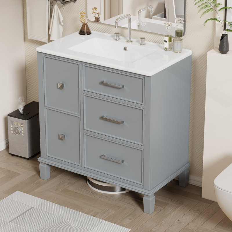 Sophisticated Bathroom Vanity with Innovative Drawer Design and Ample Storage, Grey