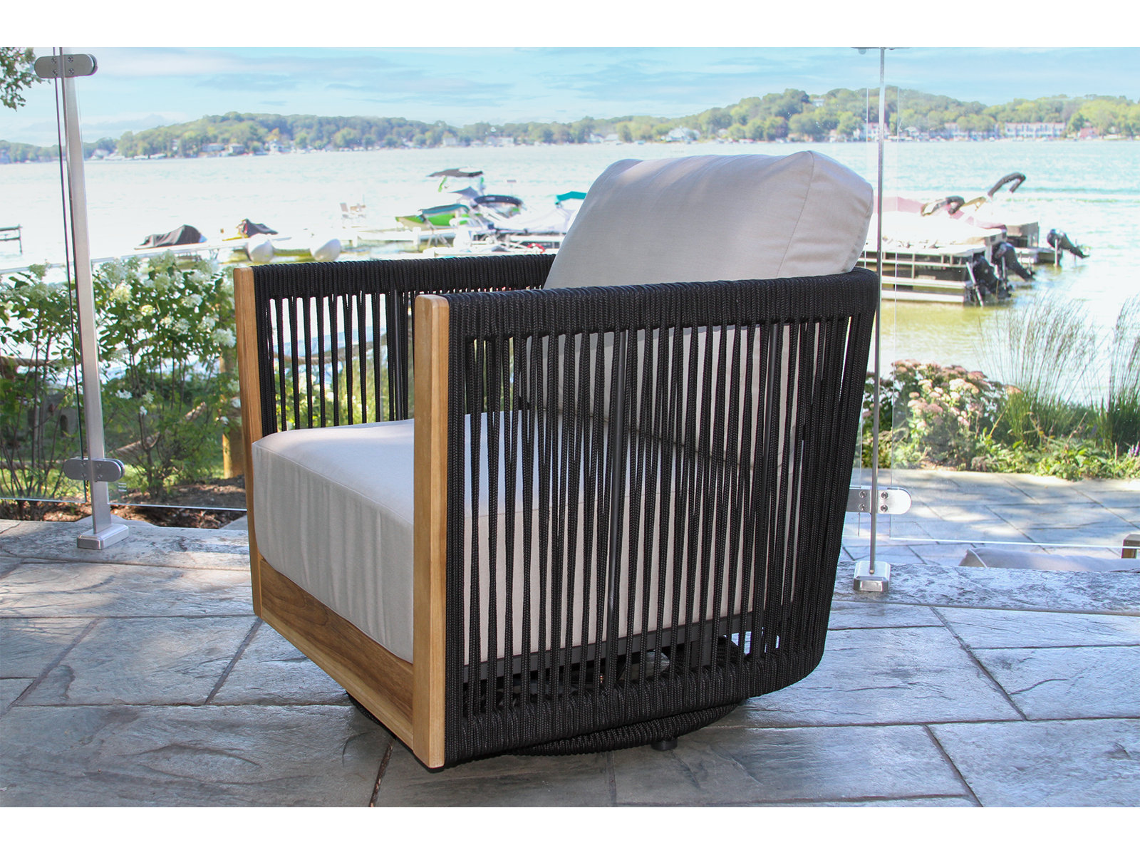 Aniston 4-Piece 5-Person Metal and Rope Outdoor Seating Group with Sunbrella Cushions
