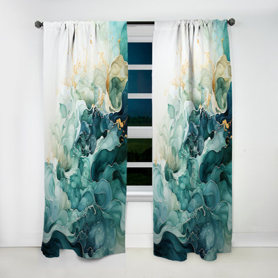 Teal Gold Minimalism Serenity In Motion - Modern Curtain - Velvet Room Darkening - 1 Panel