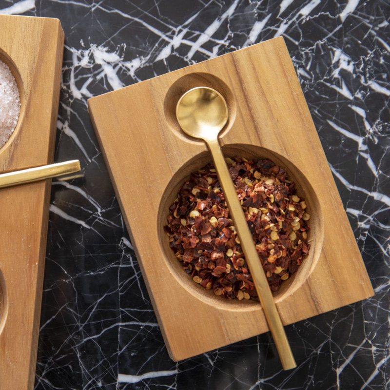 Teak Plank Spice Cellar with Gold Spoon