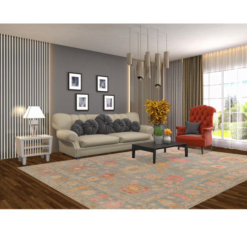 Tapis bleu All-Over Oushak 8 x 11