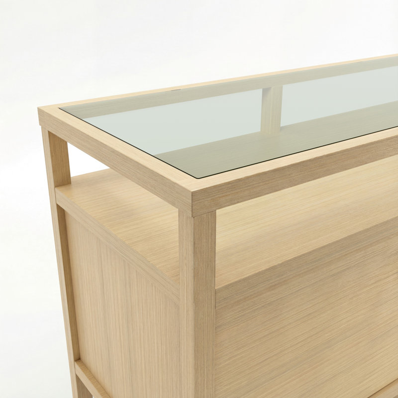 Buffet 100% bois massif 78 po avec plateau en verre transparent