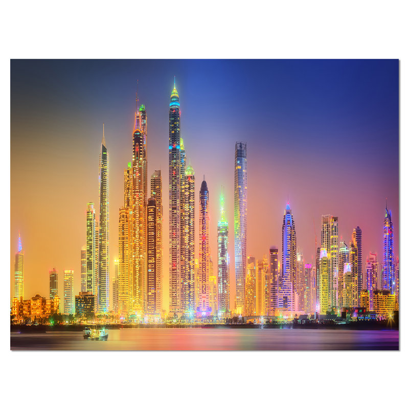 « dubai marina skyscrapers panorama cityscape », art mural sur toile tendue, H 8 po x l 12 po x P 1 po