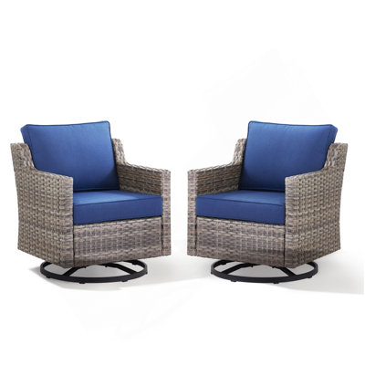 Ensemble de 2 chaises de patio à bascule pivotantes pour l'extérieur, en osier gris, idéales pour le porche, la piscine, la terrasse et la cour en bleu