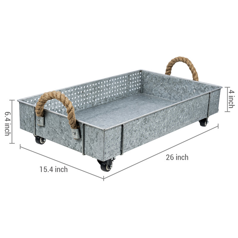 Galvanized Rolling Under Bed Basket Cart Storage