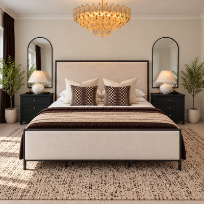 Upholstered Metal Bed with Headboard and Footboard