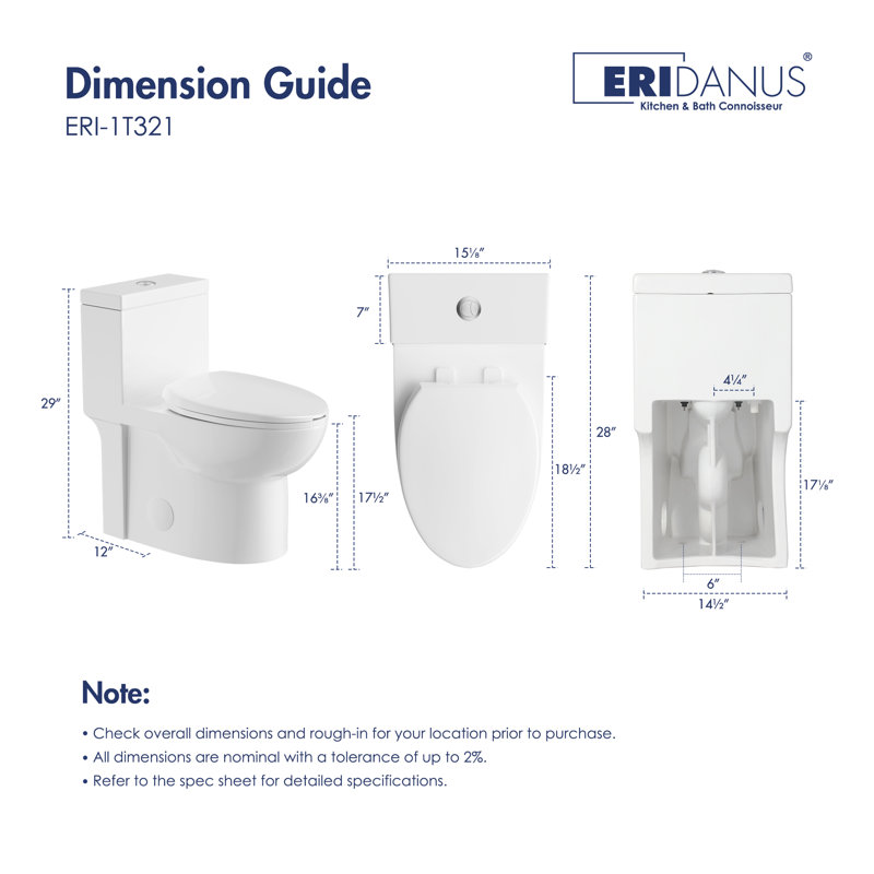 Denbigh 1.1/1.6 GPF Dual Flush Chair Height Elongated Bowl Comfort Height One-Piece Toilet (Seat Included), Top