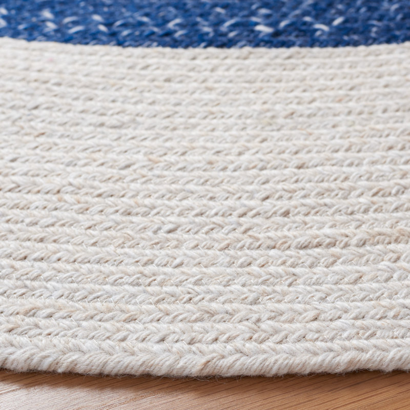 Tapis rond en polyester tissé à la main bleu marine / ivoire Kostaq, Rond 6 pi