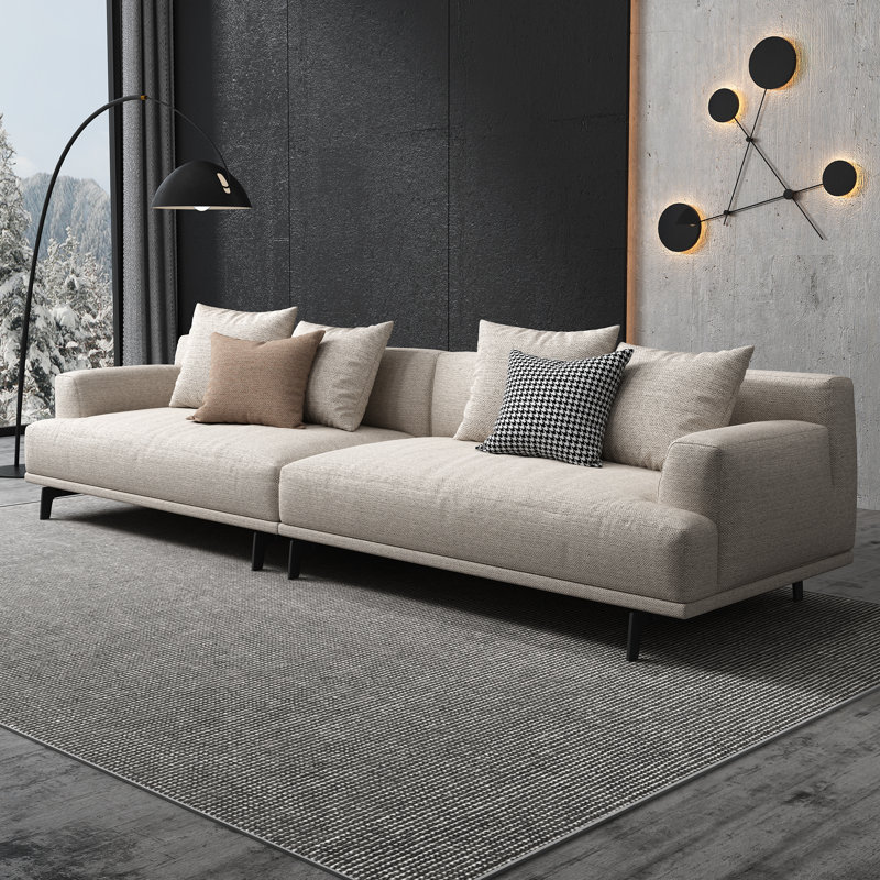 Kunming Square Arm Sofa with pillows, 29.1" H x 110.2" W x 37.8" D, Beige Linen Blend
