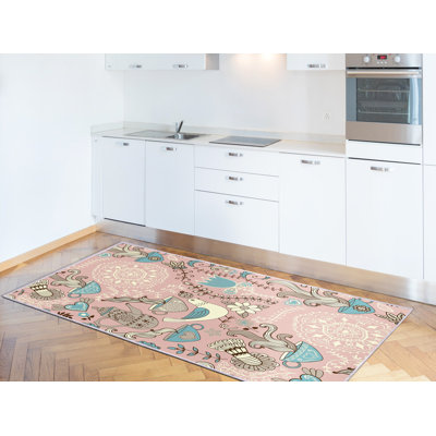 Tapis bleu / rose en polyamide tissé à la machine Dream