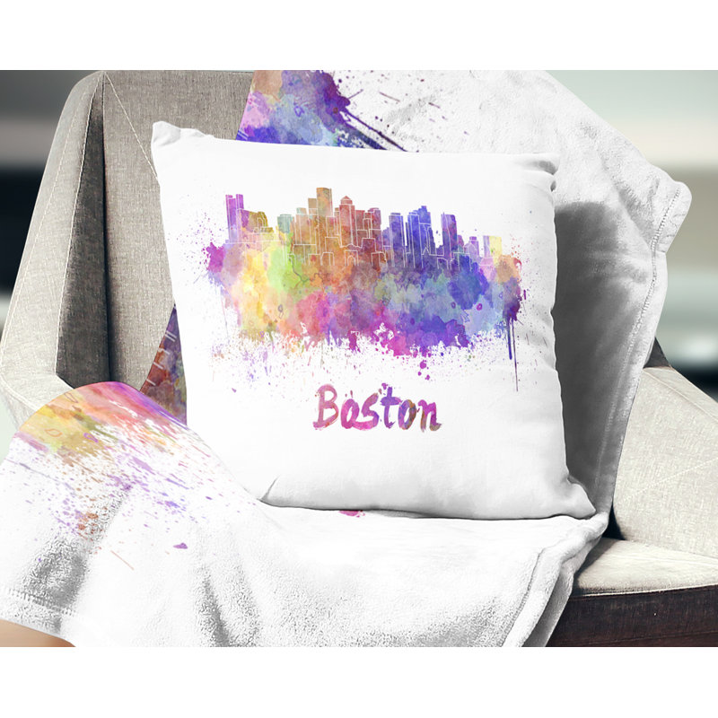 Boston Skyline - oreiller imprimé paysage urbain, 16 po x 1 po, Coussin décoratif