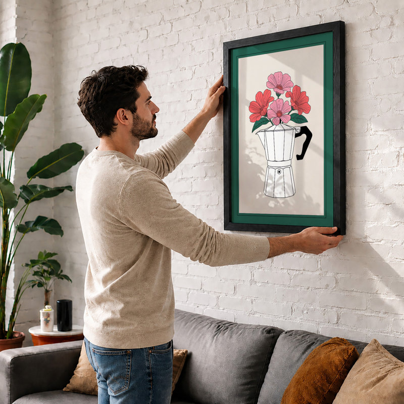 Moka Pot In Bloom Botanical - Print, Unframed, A4 - 29.7 x 21.0 cm