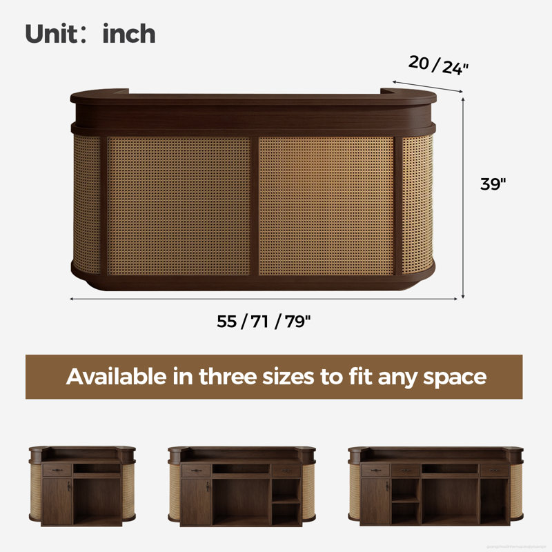 Bureau de réception élégant en rotin pour les bureaux modernes, Dark Coffee, H 39 po x l 55 po x P 20 po