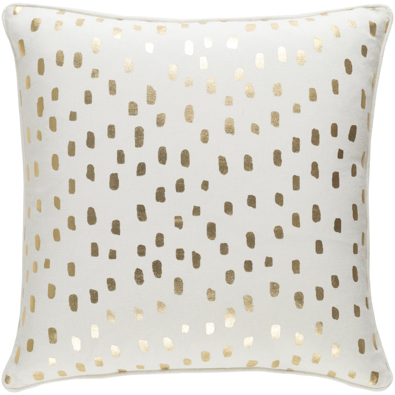 Manylath Square Cotton Pillow Cover & Insert, White/Metallic Gold, Polyester/Polyfill, Yes