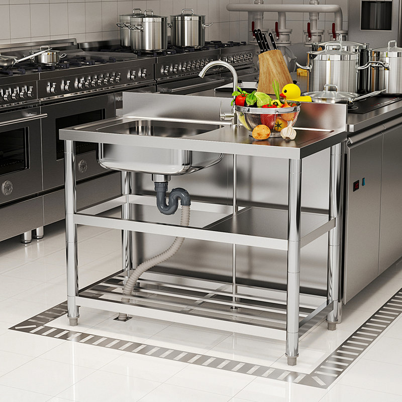Williston Forge 100cm W Stainless Steel One Compartment Commercial Kitchen Sink with Shelves