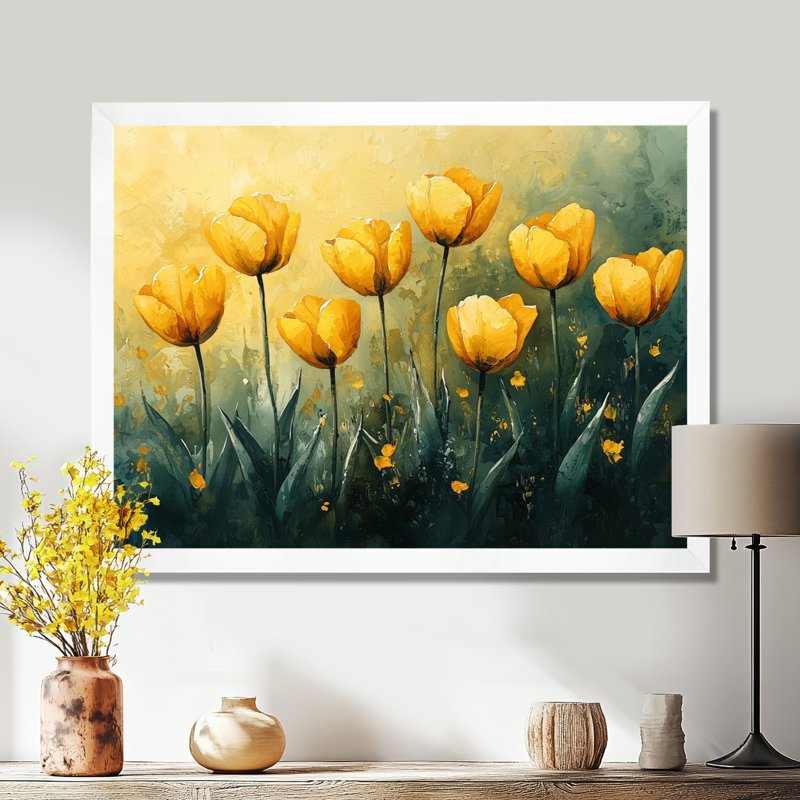 Aquarelle, tulipes, bouquet de fleurs d'été IV - tulipes, art mural, Reproduction encadrée d'une seule photo, Blanc