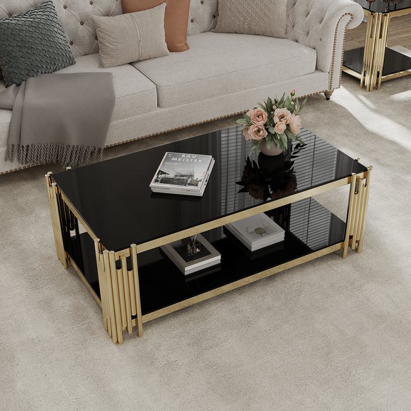 Table basse de 48 po de largeur avec plateau en verre trempé noir Woker Furniture
