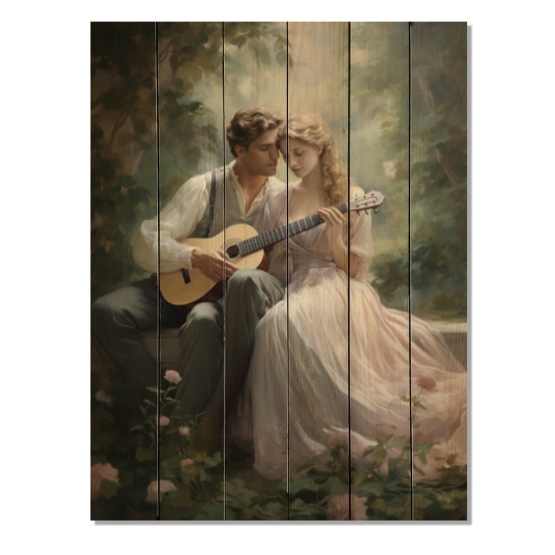 Couple romantique paysage serein II sur bois, H 20 po x l 10 po x P 0,78 po