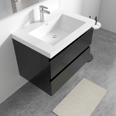  Angela 30 inch Fully Assembled Single Floating Bathroom Vanity with Solid Surface Sink