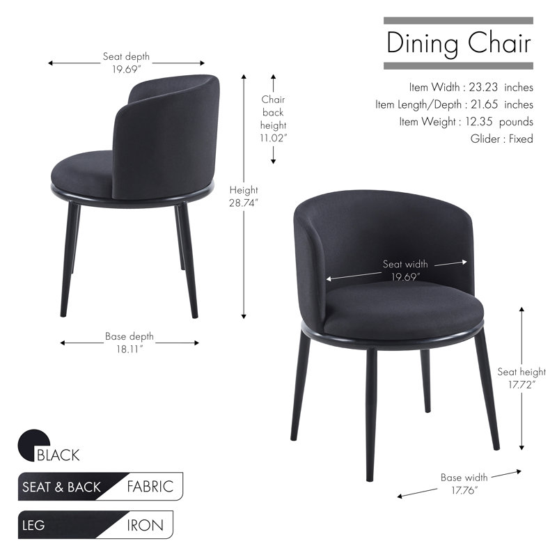 Swayzee Fabric Dining Chair with Iron Legs, Black