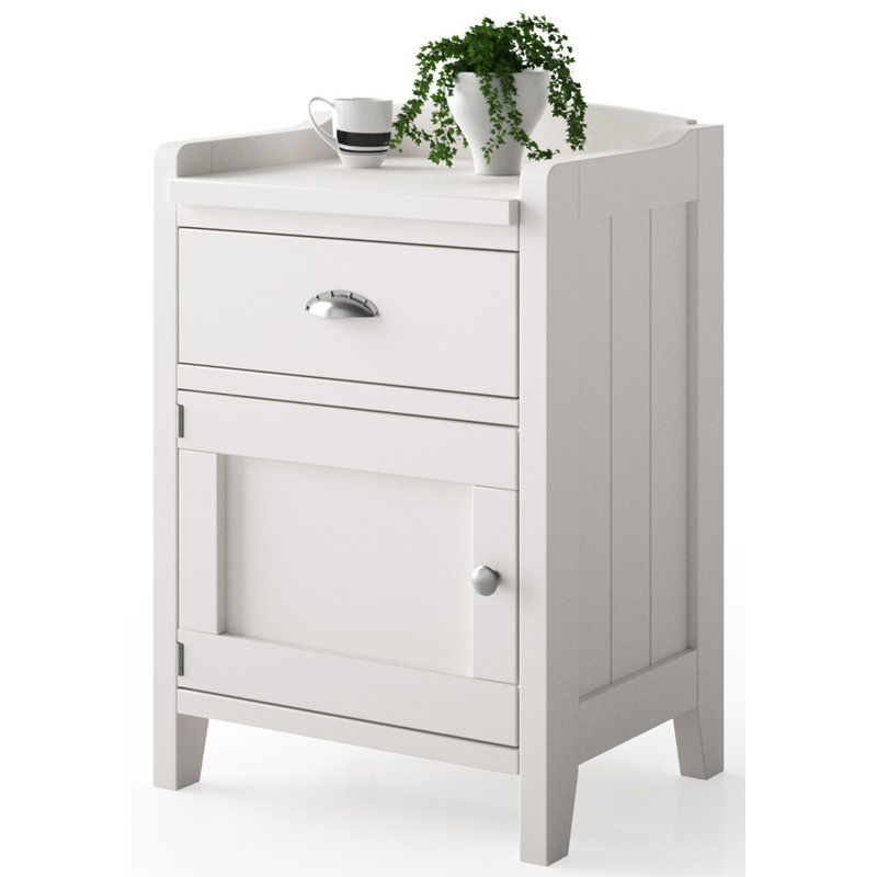Jessica 48cm W Solid + Manufactured Wood Bedside Table, Distressed White, Right
