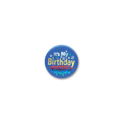 Bouton bleu «It's My Birthday» en satin
