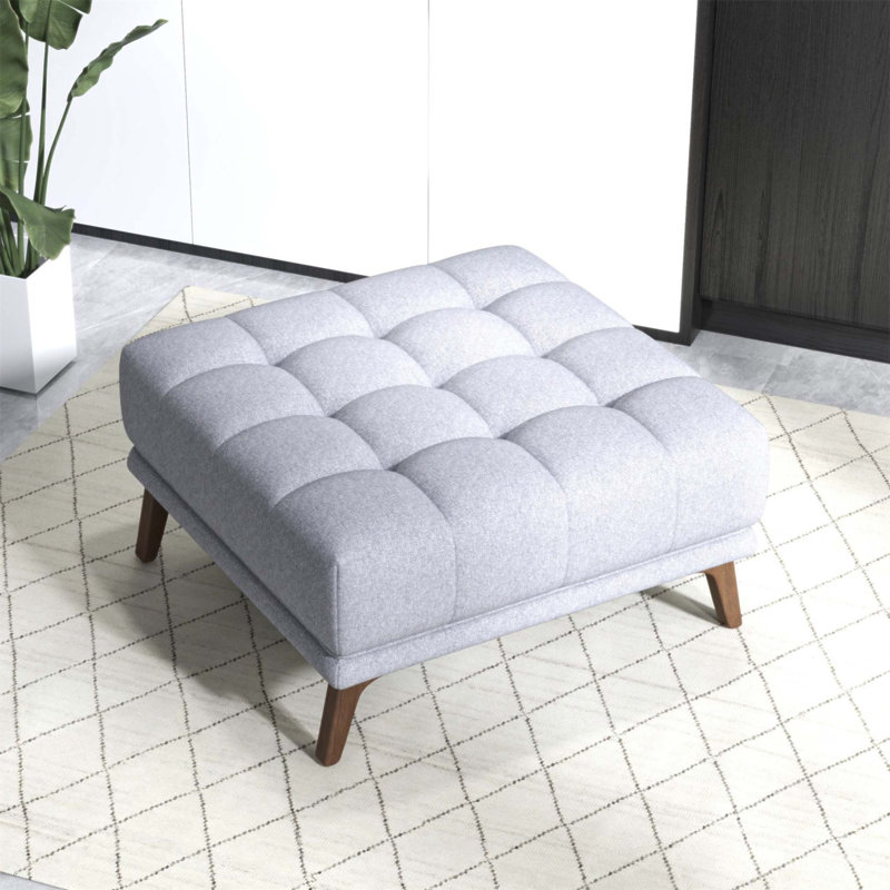 Addison Square Light Gray Linen Upholstered Ottoman, Comfortable and Versatile with Classic Design for Modern Living